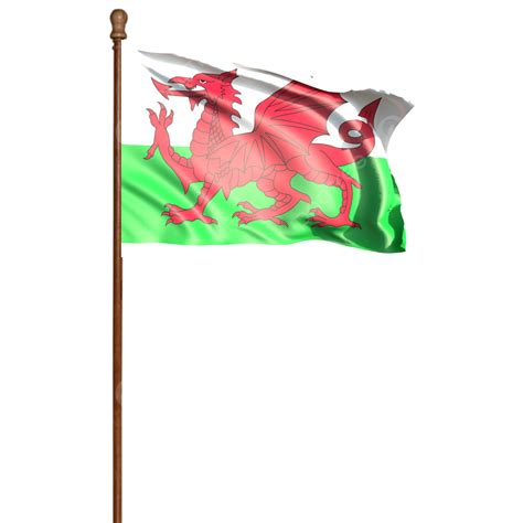 Flag Of Wales With Pole Flag Of Wales Waving Wales Flag Waving Wales