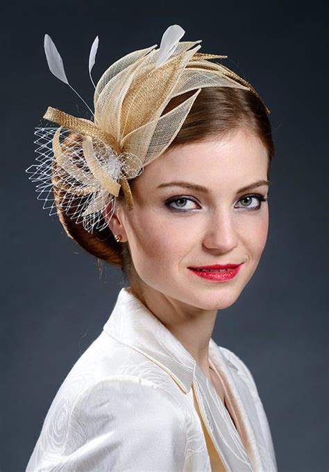 Beige Champagne Gold And Gold Fascinator Hat For Weddings Etsy