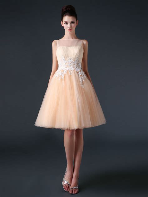 Modest Knee Length Tulle Prom Formal Dress Cc3004 Jojo Shop