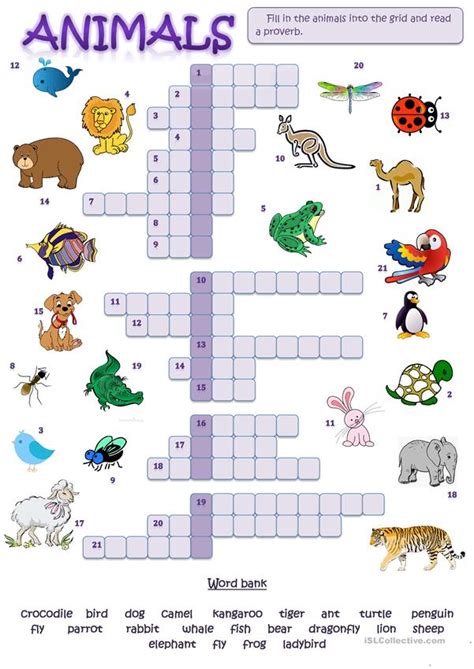 Animal Crossword Puzzles With Answers They Range In Difficulty From