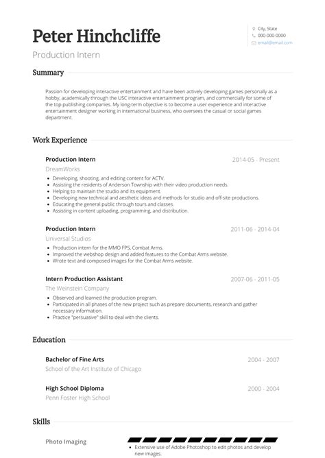 Here's a guide to writing one including a cv template for internships. Production Intern - Resume Samples and Templates | VisualCV