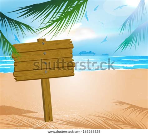 Wooden Signboard On Idealistic Tropical Beach Stock Vector Royalty Free Shutterstock
