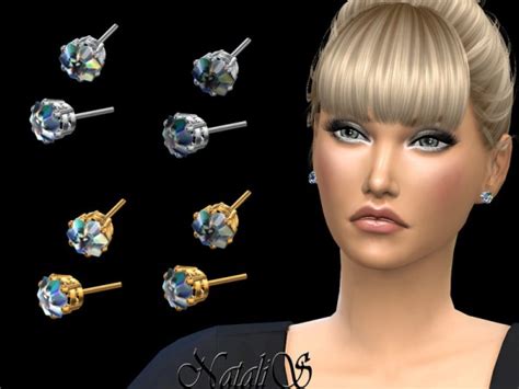 The Sims Resource 6 Prong Stud Earrings With Crystals By Natalis