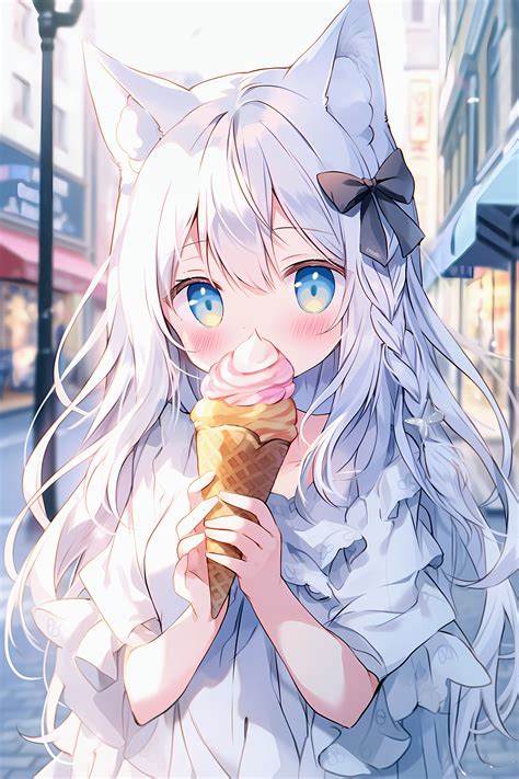 Download Wallpaper 3584x5376 Girl Neko Ice Cream Anime Hd Background