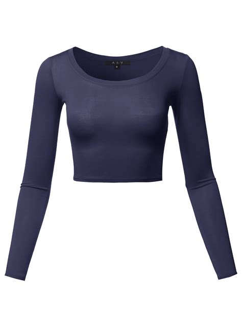 A Y Women S Basic Solid Stretchable Scoop Neck Long Sleeve Crop Top