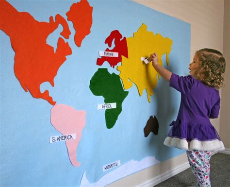 Huge Kids Felt Map Of World Continents Montessori Colors Includes