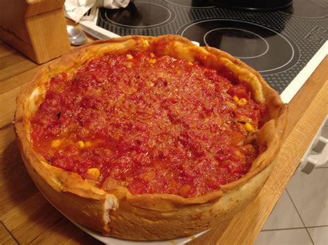 [Homemade] Chicago Style Deep Dish Pizza : food