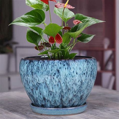 Thwarm Chinese Style Indoor Succulent Green Plant Pot Ceramic Flower
