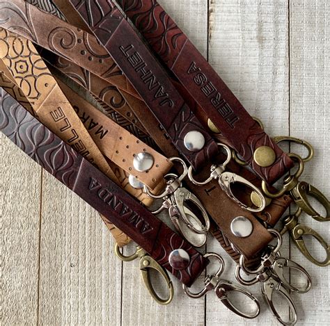 Personalized Leather Keychain Custom Hand Stamped Wristlet Etsy
