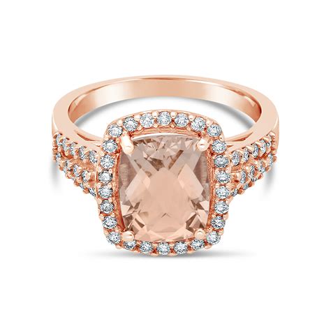 9ct Rose Gold Morganite Diamond And White Sapphire Ring Nwj