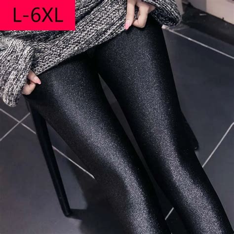 Plus Size 6xl Womens Shiny Black Leggings Lustrous Pants Shaping Pants Leggings High Elastic