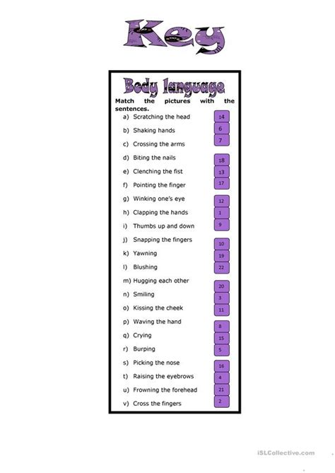 Body Language Vocabulary English Esl Worksheets For Distance Language