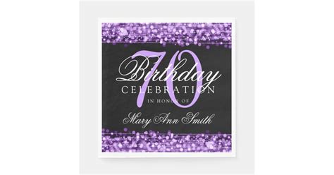 Elegant 70th Birthday Party Sparkles Purple Disposable Serviette