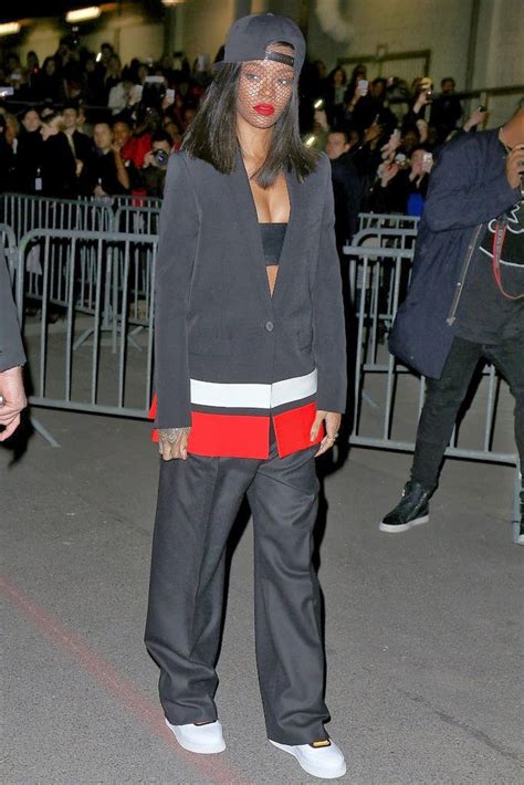 Rihanna In Givenchy Pre Fall 2014 Face Veil Colorblock Blazer And