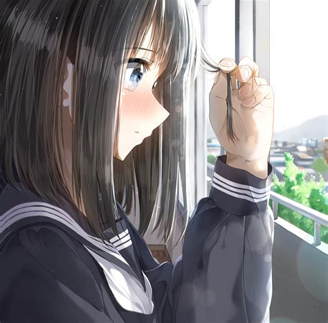 Pov Closed Eyes Vertical Portrait Display Black Hair Blushing 2d Anime Girls Classroom
