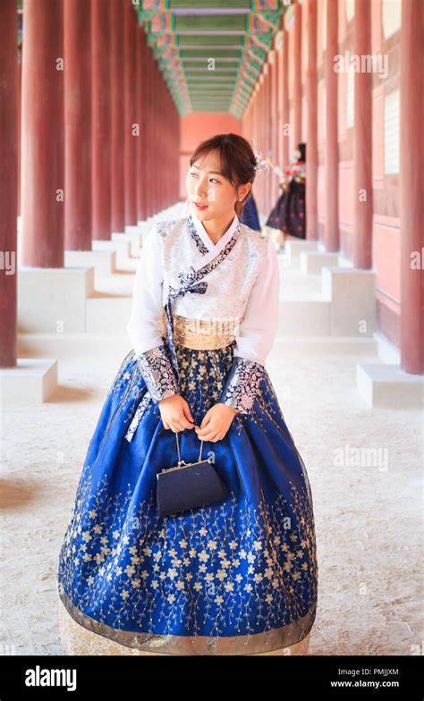 Beautiful Korean Woman Dressed Hanbok Korean Traditional Dress In
