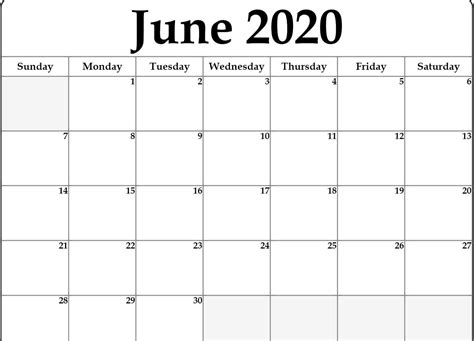 June Calendar 2020 Free Printable Template Pdf Word Excel