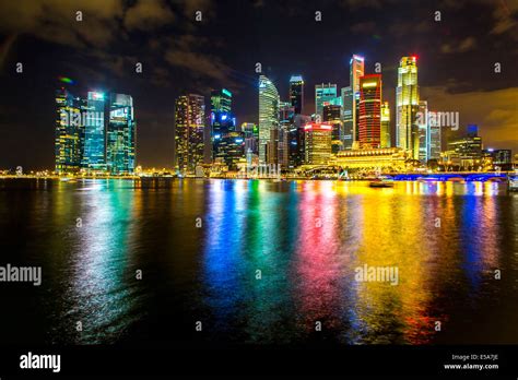 Singapore City Skyline Lit Up At Night Singapore Republic Of