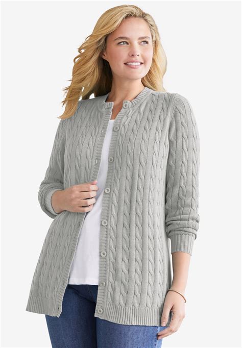Cable Knit Cardigan Woman Within