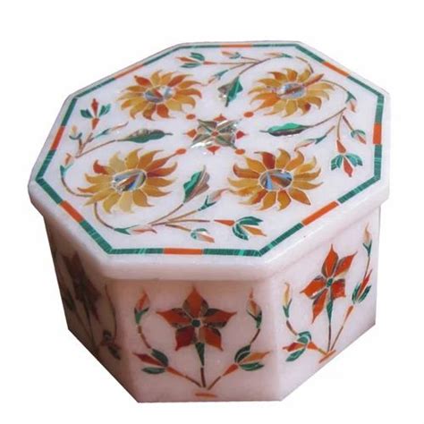 Decorative Inlay Work White Marble Box For Home Decor At Rs 850piece