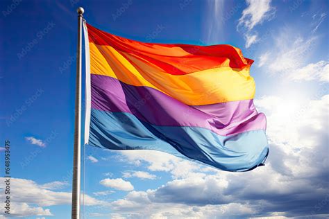 Realistic Rainbow Flag Of An Lgbt Organization Waving Against A Blue Sky Lgbt Pride Flags