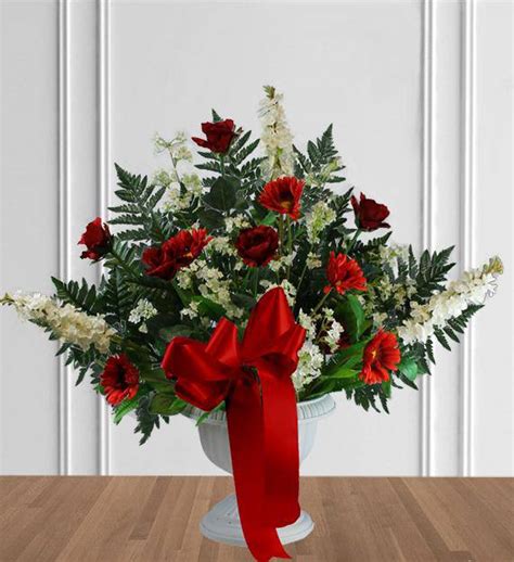 Red And White Sympathy Floor Basket Avas Flowers