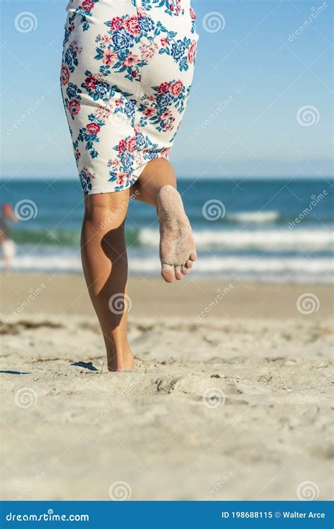 Beautiful Bikini Model Walks On The Beach Near The Shoreline Stock Image Image Of Sand