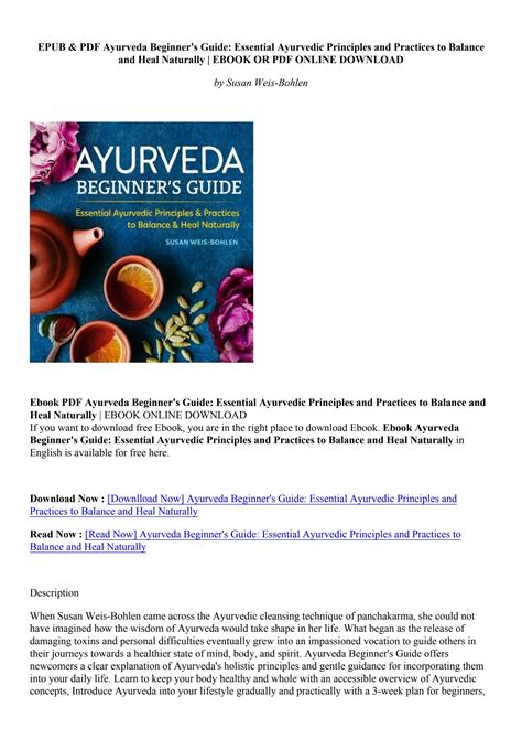 Pdfepub Ayurveda Beginners Guide Essential Ayurvedic Principles And Practices To Balance