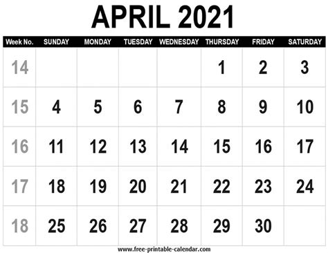 April 2021 Calendar Free Printable Free Printable Calendar Monthly