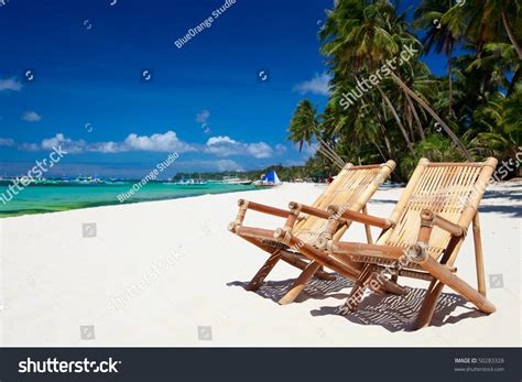 Two Beach Chairs On Perfect Tropical White Sand Beach In Boracay