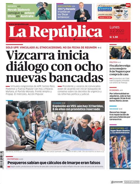Periódico La Republica Perú Periódicos De Perú Edición De Lunes 3