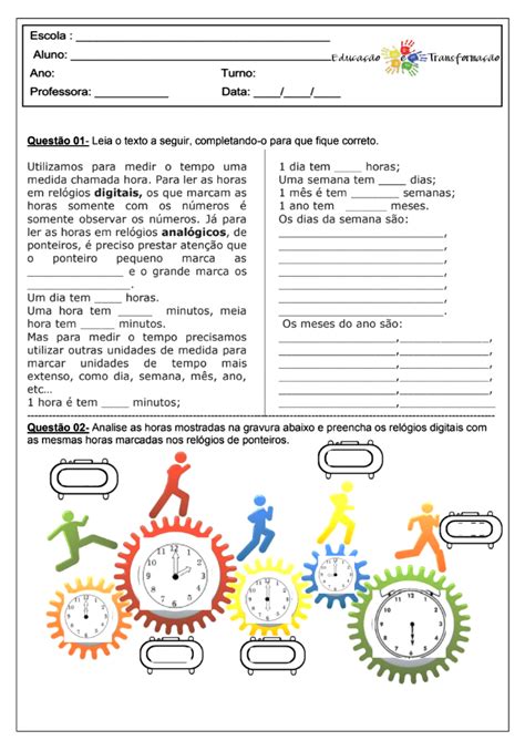 Exercicios Medidas De Tempo 6 Ano Com Gabarito Edukita