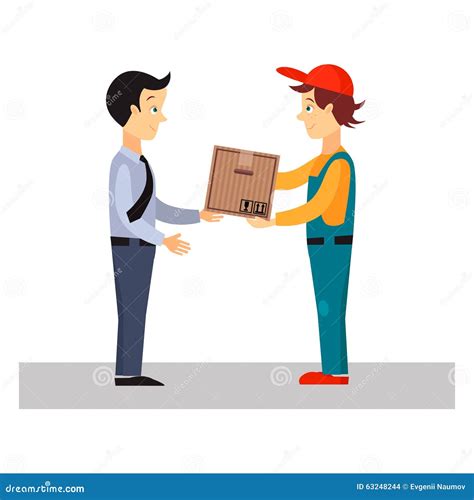 Delivery Man Gives Package Vector Illustration Stock Illustration