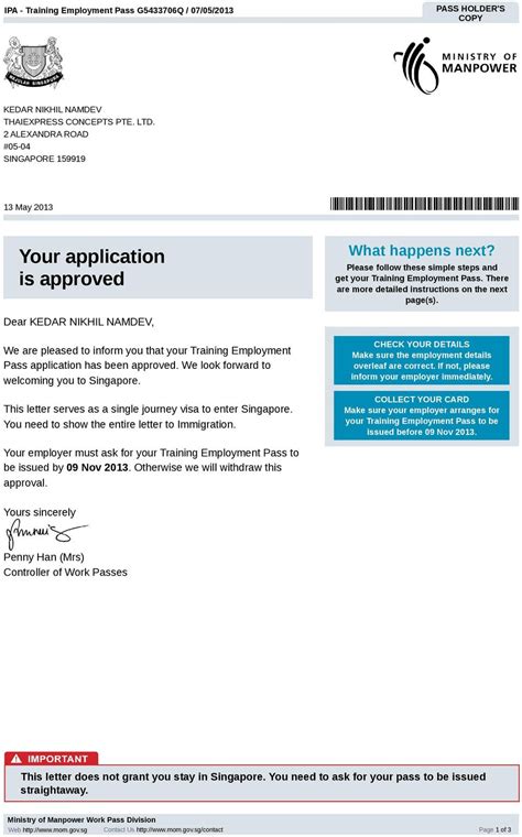 7 Work Permit Approval Letter Singapore Approval