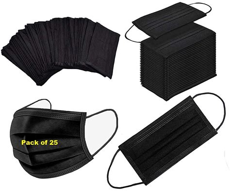 Risezag Black Surgical Mask Pack Of 25 Pieces Disposable Masks 3 Ply