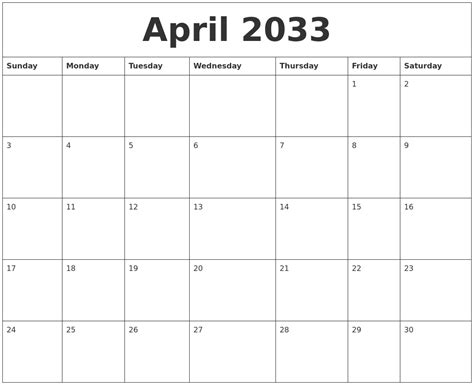 April 2033 Calendar