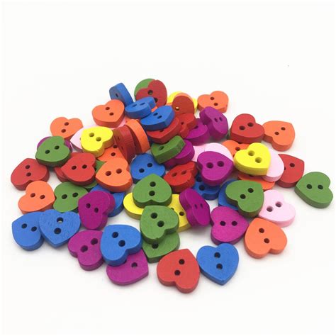 100pcs Wholesale 2 Holes Mixed Wood Sewing Heart Buttons For Sewing