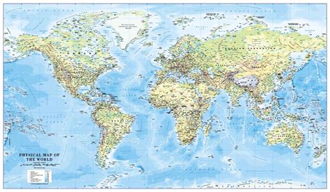 World Physical Map Scale 130 Million £1899
