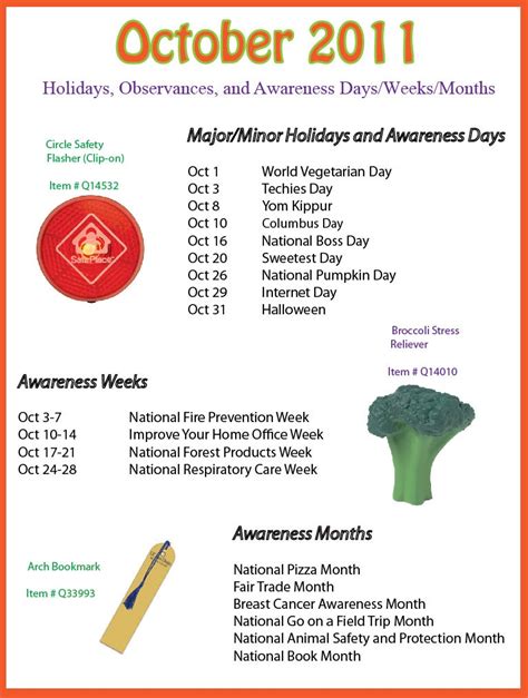 October 2012 Holidays Observances And Awareness Dates