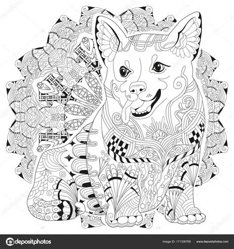 Mandala met hond om in te kleuren. Decoratieve zentangle vectorobject