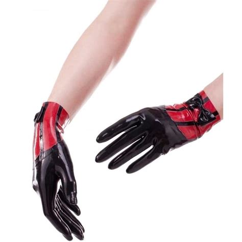 Black And Red Trims Sexy Short Latex Gloves With Stripes Bows Rubber Mittens St 0136 Aliexpress