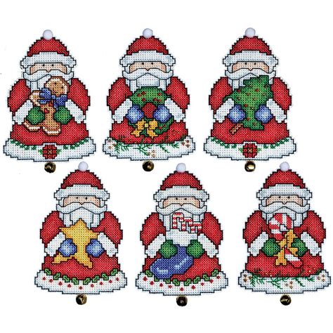 santa ornaments plastic canvas kit 3 x4 14 count set of 6 santa cross stitch christmas cross