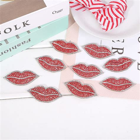 Red Sexy Lips Rhinestone Sequin Patch Diy Accessory Badges Iron On