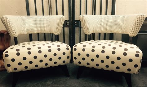 modern chairs restyled with polka dot patterns on linen modern chairs upcycled furniture