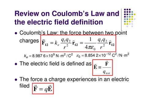 Review On Coulombs Law And The Electric Field Definition πε R