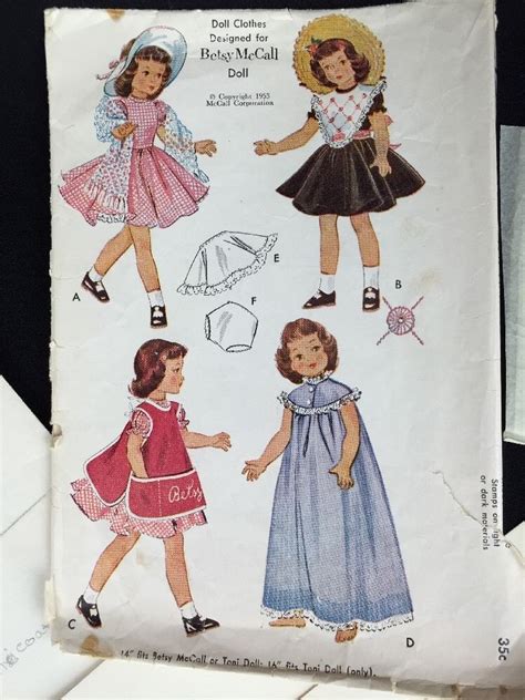 Vintage Sewing Pattern Mccalls 1812 1953 14 Doll Clothes Betsy Mccall