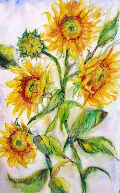 Large Sunflowers Original Watercolor Painting By Janicetranejones 119
