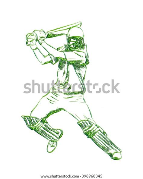 Handdrawn Cricketer Sketch 3d Rendered Illustration Stock Illustration