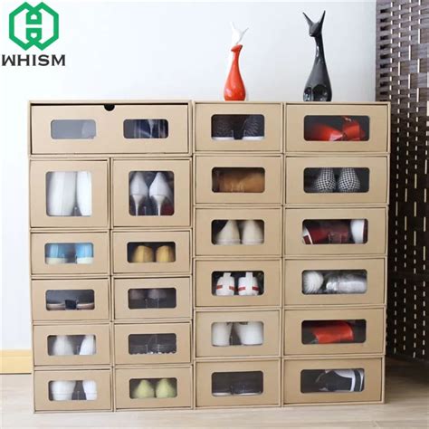 Whism Diy Kraft Paper Shoes Box Rectangle Shoes Organizer Jewelry Holder Sundries Container