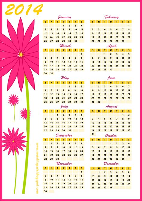 Free Printable 2014 Calendars In Happily Colored Border Design
